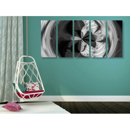 5-dielny obraz krásy abstraktných tvarov v čiernobielom prevedení