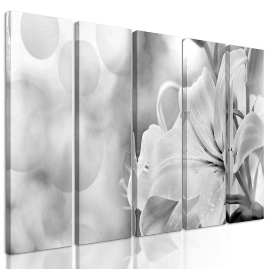 5-dielny obraz nežná ľalia v čiernobielom prevedení