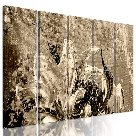 5-dielny obraz umelecká abstrakcia pivónie v sépiovom prevedení