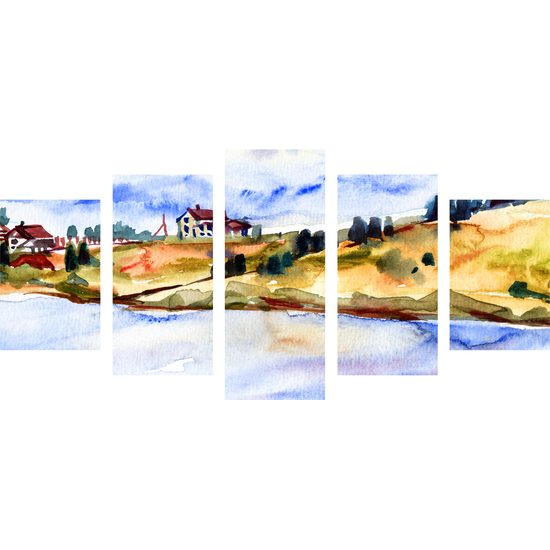 5-dielny obraz akavarelové Talianske mestečko