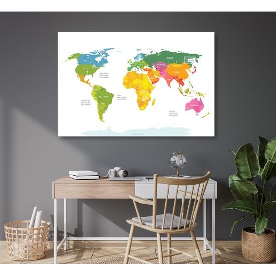 Obraz na korku pútavá mapa sveta v okúzľujúcom farbenom prevedení