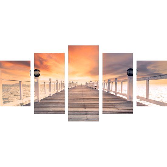 5-dielny obraz západ slnka nad mólom