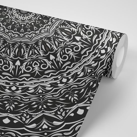 Samolepiaca tapeta ukľudnujúca Mandala v čiernobielom prevedení