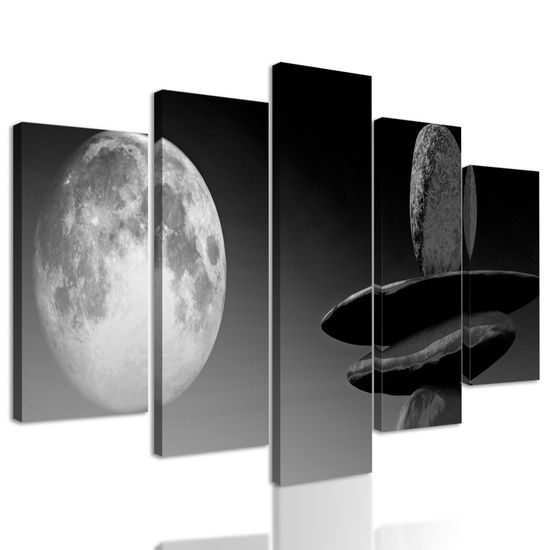 5-dielny obraz zaujímavý kamenný úkaz v čiernobielom prevedení