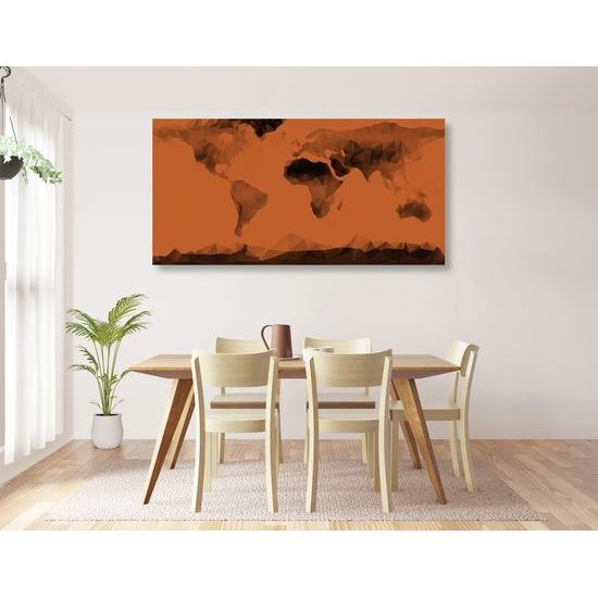 Obraz mapa sveta tvorená mnohouholníkmi v oranžovom prevedení