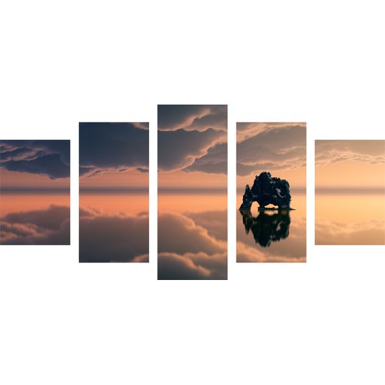 5-dielny obraz skala uprostred mora