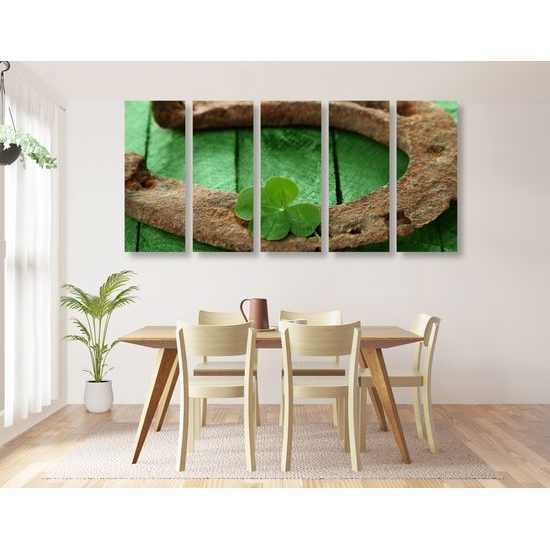 5-dielny obraz zátišie tvorené podkovou a štvorlístkom