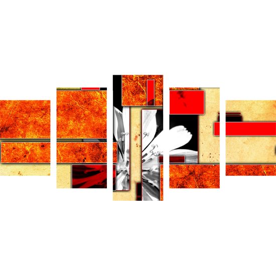 5-dielny obraz kvet v oranžovom ráme