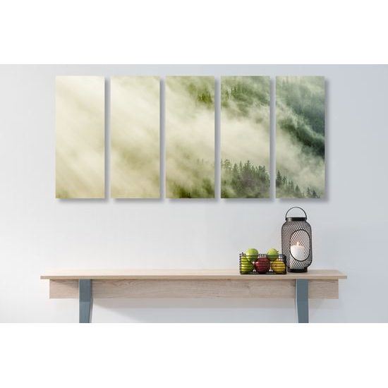 5-dielny obraz les zahalený do hmly