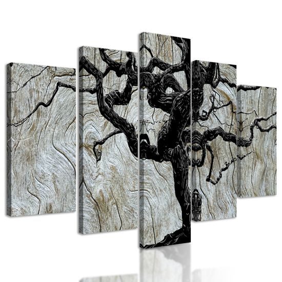 5-dielny obraz tajuplný strom na drevenom podklade