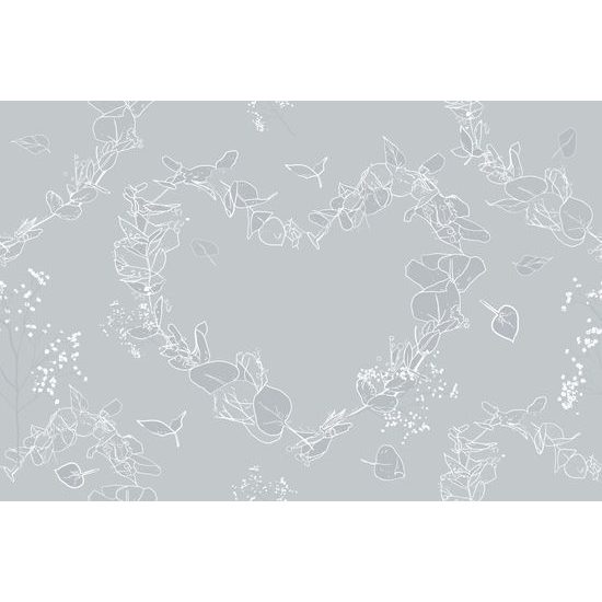 Tapeta romantické kvetinové srdcia na šedom pozadí