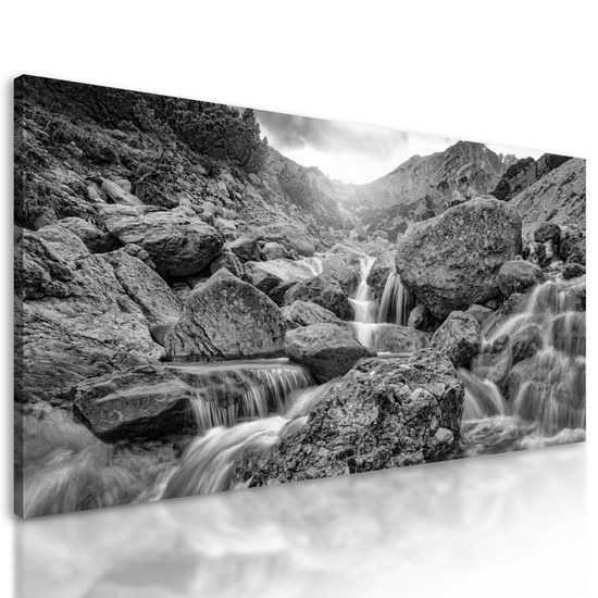 Obraz nádherné vodopády v čiernobielom prevedení