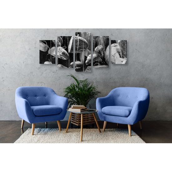 5-dielny obraz visiace pečivo v čiernobielom prevedení