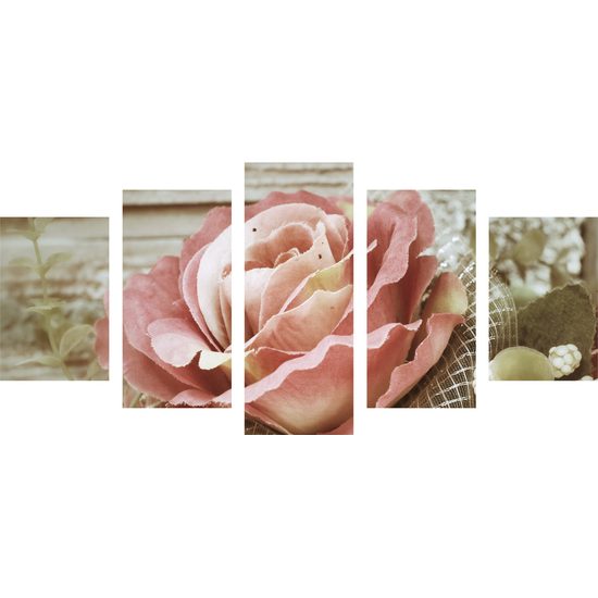5-dielny obraz nádherná ružová ruža