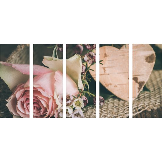 5-dielny obraz zátišie s ružou a srdiečkom