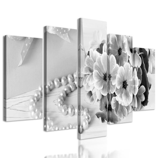 5-dielny obraz luxusné zátišie v čiernobielom prevedení