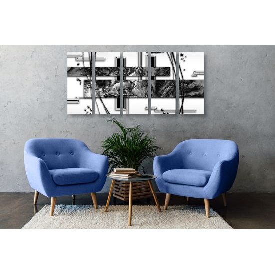 5-dielny obraz zlatý luxus v čiernobielom prevedení