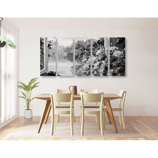 5-dielny obraz vintage kytica v čiernobielom prevedení