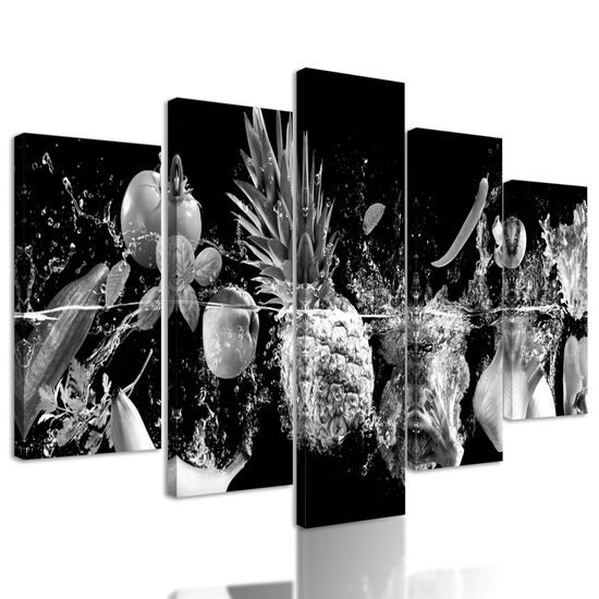5-dielny obraz čiernobiele ovocie vo vode
