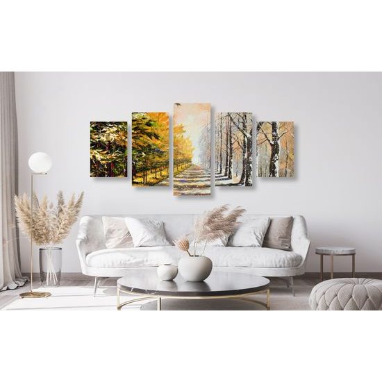 5-dielny obraz zasnežená alej