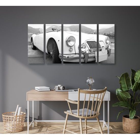 5-dielny obraz klasický veterán v čiernobielom prevedení