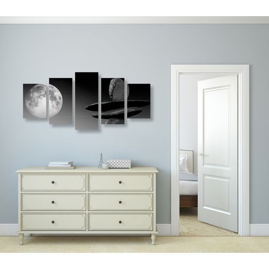 5-dielny obraz zaujímavý kamenný úkaz v čiernobielom prevedení