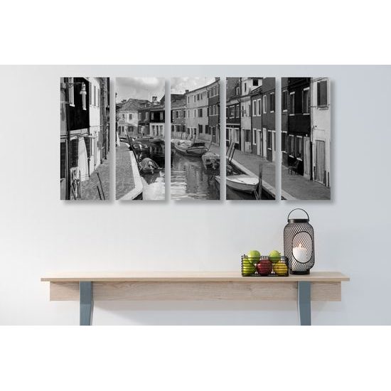 5-dielny obraz farebné Benátky v čiernobielom prevedení