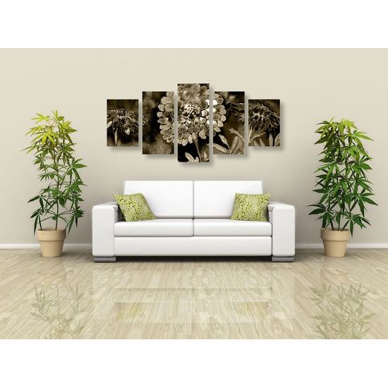 5-dielny obraz sépiova olejomaľba kvetov