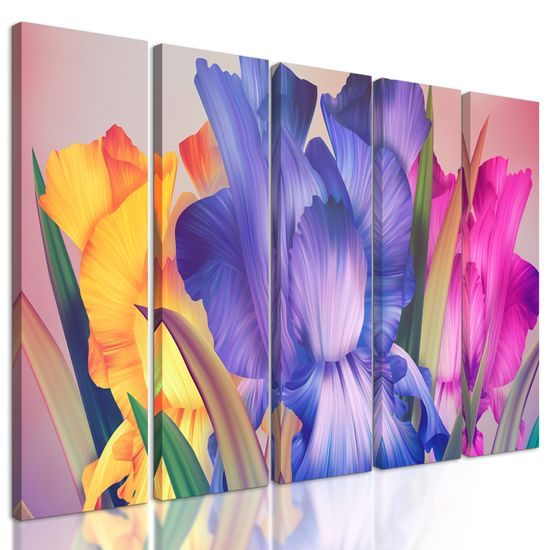 5-dielny obraz nádherné pestrofarebné kvety