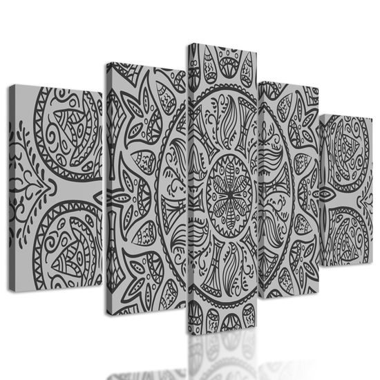 5-dielny obraz kmeňová Mandala v čiernobielom prevedení