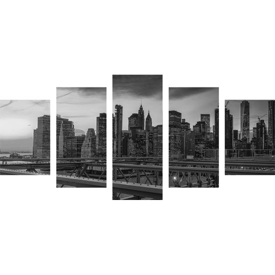 5-dielny obraz nočný New York v čiernobielom prevedení
