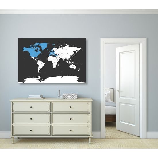 Obraz zaujímavá mapa na čiernom pozadí s modrým detailom