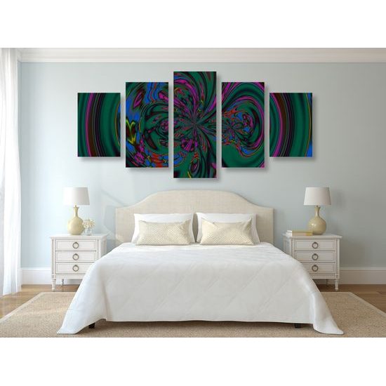 5-dielny obraz krásy abstraktných tvarov v zelenom prevedení