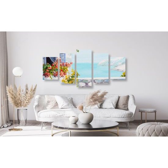 5-dielny obraz maľované Santoríni