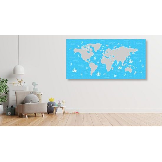 Obraz na korku mapa sveta s motívom mora