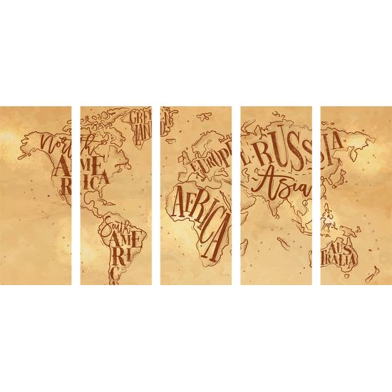 5-dielny obraz abstraktná mapa celého sveta vo vintage prevedení