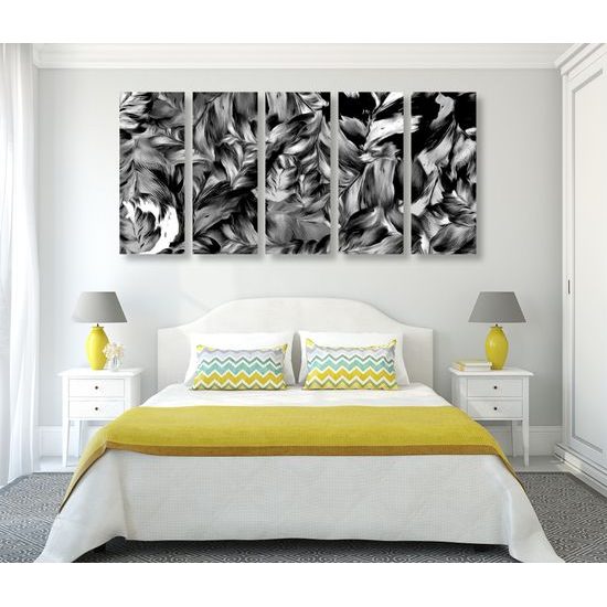 5-dielny obraz maľované čiernobiele kvety