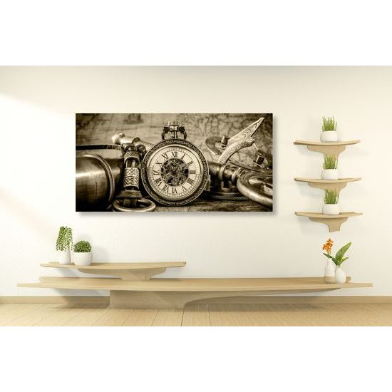 Obraz historické luxusné hodinky v sépiovom prevedení