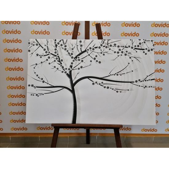 Obraz sakura na jemným pozadím v čiernobielom prevedení