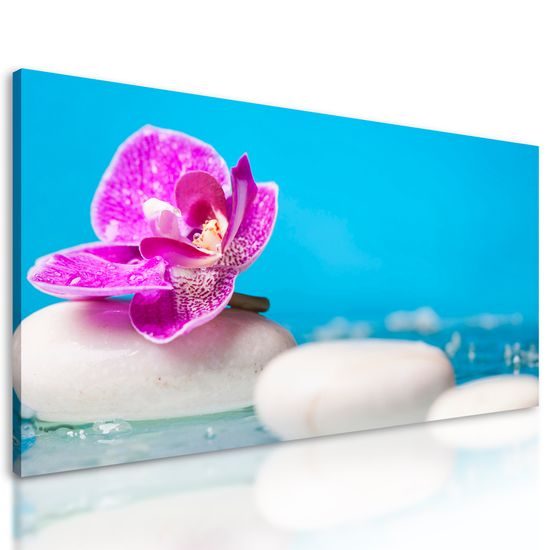 Obraz zaujímavé biele Zen kamene a kvet orchidei