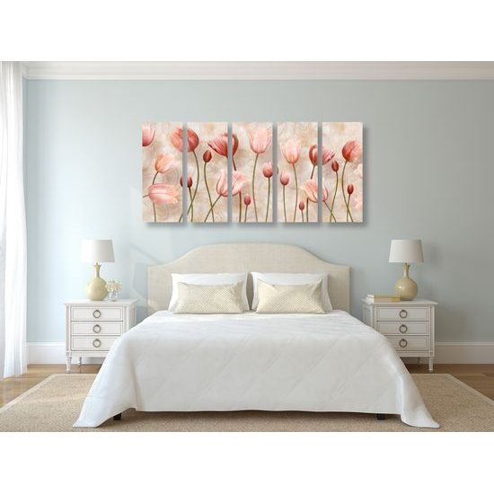 5-dielny obraz ružové maľované tulipány