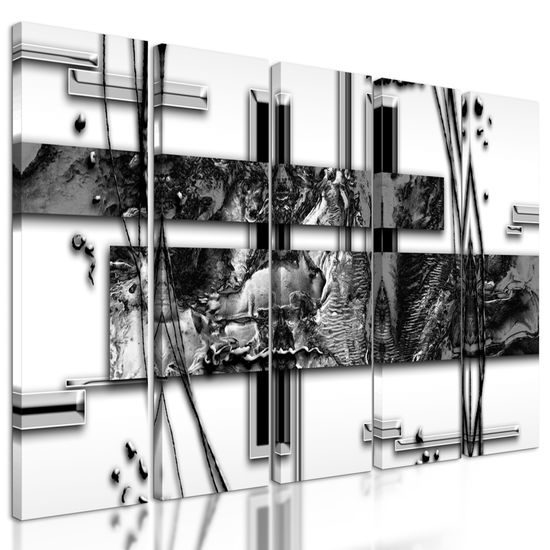 5-dielny obraz zlatý luxus v čiernobielom prevedení
