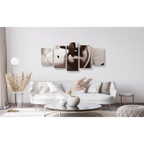 5-dielny obraz historický gramofón vo vintage prevedení