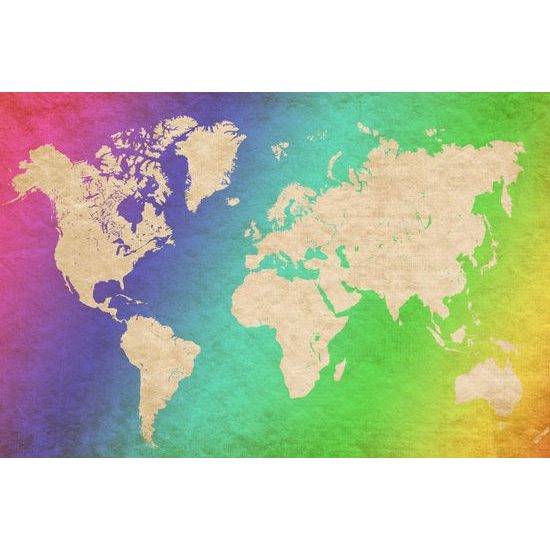 Obraz na korku mapa sveta s dúhovým pozadím