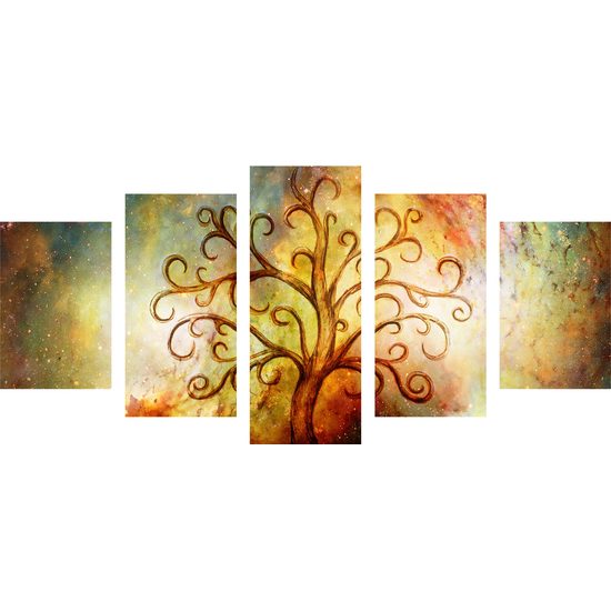 5-dielny obraz strom života na abstraktnom pozadí