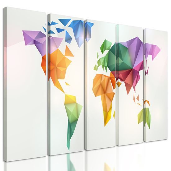 5-dielny obraz moderná mapa sveta tvorená origami