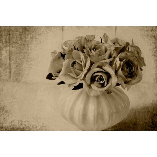 Obraz malé ružičky v sépiovom prevedení
