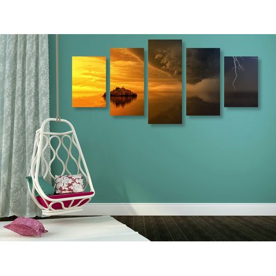 5-dielny obraz búrka valiaca sa na ostrov