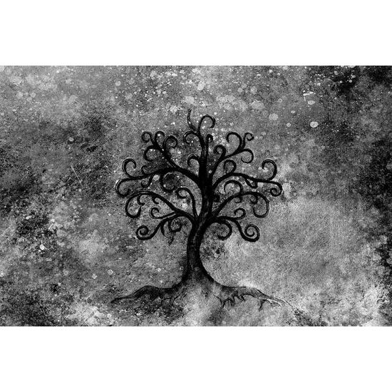 Tapeta nádherný strom života v čiernobielom prevedení