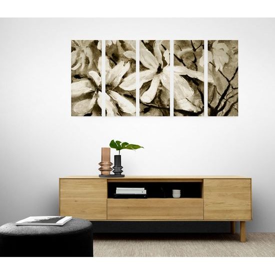 5-dielny obraz akvarelový javor v sépiovom prevedení